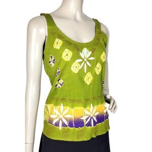Vintage 90s Artsy Tie-Dye Gold Metallic Thread Crinkle Top India Size Medium